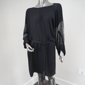 Parker Black Silk Silver Beaded Boho Dress Size Small
